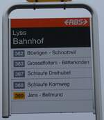 (284'686) - RBS/+P-Haltestellenschild - Lyss, Bahnhof - am 7. Februar 2026