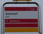 (284'687) - aare selland mobil-Haltestellenschild - Lyss, Bahnhof - am 7.