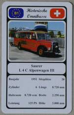 (269'379) - Quartett-Spielkarte mit Saurer L 4 C Alpenwagen III von 1951 am 24.