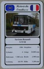 (270'654) - Quartett-Spielkarte mit Saviem-Renault S 53 R von 1984 am 5.