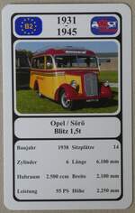 (275'689) - Quartett-Spielkarte mit Opel / Sr Blitz 1,5t von 1938 am 18.