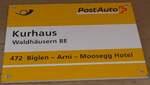 (193'660) - PostAuto-Haltestellenschild - Waldhusern BE, Kurhaus - am 3.