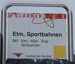 (284'447) - GLARNER BUS/Autobetrieb Sernftal-Haltestellenschild - Elm, Sportbahnen - am 30.