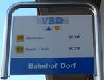 (167'779) - VBD-Haltestellenschild - Davos, Bahnhof Dorf - am 19.