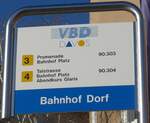 (167'780) - VBD-Haltestellenschild - Davos, Bahnhof Dorf - am 19.