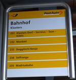 (167'776) - PostAuto-Haltestellenschild - Klosters, Bahnhof - am 19.