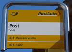 (179'551) - PostAuto-Haltestellenschild - Vals, Post - am 14.