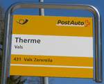 (179'554) - PostAuto-Haltestellenschild - Vals, Therme - am 14.