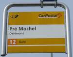 (189'928) - PostAuto-Haltestellenschild - Delmont, Pr Mochel - am 2.