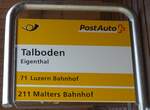 (205'632) - PostAuto-Haltestellenschild - Eigenthal, Talboden - am 30. Mai 2019