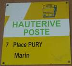 (203'626) - TN-Haltestellenschild - Hauterive, Poste - am 13. April 2019