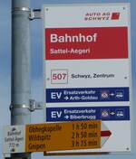 (245'741) - AUTO AG SCHWYZ-Haltestellenschild - Sattel-Aegeri, Bahnhof - am 3.