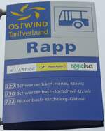 (167'502) - WilMobil/PostAuto/regiobus-Haltestellenschild - Wil, Rapp - am 25. November 2015