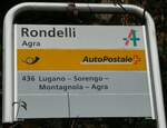 (242'755) - PostAuto-Haltestellenschild - Agra, Rondelli - am 16.