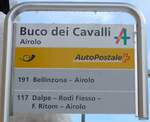 (148'803) - PostAuto-Haltestellenschild - Airolo, Buco deiCavalli - am 9.