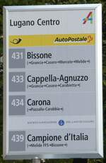 (242'837) - PostAuto/SOCIET NAVIGAZIONE DEL LAGO DI LUGANO-Haltestellenschild - Lugano, Centro - am 16.