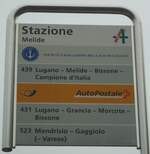 (147'769) - SOCIET NAVIGAZIONE DEL LAGO DI LUGANOPostAuto-Haltestellenschild - Melide, Stazione - am 6.