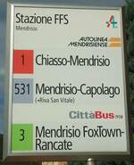 (147'845) - AUTOLINEA MENDRISIENSE/CittBus-Haltestellenschild - Mendrisio, Stazione FFS - am 6.