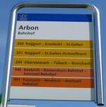(149'435) - PostAuto/AOT-Haltestellenschild - Arbon, Bahnhof - am 29.