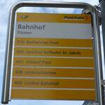 (150'560) - PostAuto-Haltestellenschild - Flelen, Bahnhof - am 10. Mai 2014