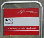 (240'325) matterhorn gotthard bahn-Haltestellenschild - Realp, Bahnhof - am 25.