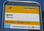 (161'340) - PostAuto/travys-Haltestellenschild - Vallorbe, gare - am 28.