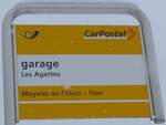 (188'404) - PostAuto-Haltestellenschild - Les Agettes, garage - am 11.