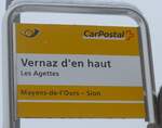 (188'413) - PostAuto-Haltestellenschild - Les Agettes, Vernaz d'en haut - am 11.