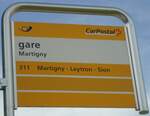 (147'334) - PostAuto-Haltestellenschild - Martigny, gare - am 22.