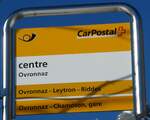 (232'090) - PostAuto-Haltestellenschild - Ovronnaz, centre - am 18.