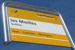 (179'957) - PostAuto-Haltestellenschild - Saillon, les Moilles - am 30.