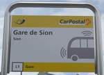 (189'747) - PostAuto-Haltestellenschild - Sion, Gare de Sion - am 30.