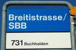 (129'684) - ZVV-Haltestellenschild - Kloten, Breitistrasse/SBB - am 12.