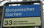 (143'729) - ZVV-Haltestellenschild - Zrich, Botanischer Garten - am 21.