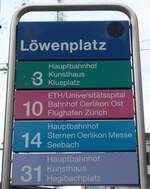 (157'740) - ZVV-Haltestellenschild - Zrich, Lwenplatz - am 14.