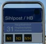 (246'977) - ZVV-Haltestellenschild - Zürich, Sihlpost/HB - am 9.