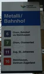 (229'604) - Zugerland Verkehrsbetriebe-Haltestellenschild - Zug, Metalli/Bahnhof - am 22.
